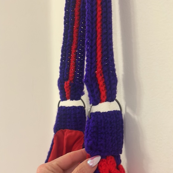 Hand Crocheted Knit Yarn Boho Tote Red Purple Purse Shoulder Bag Retro Granny - Picture 9 of 15